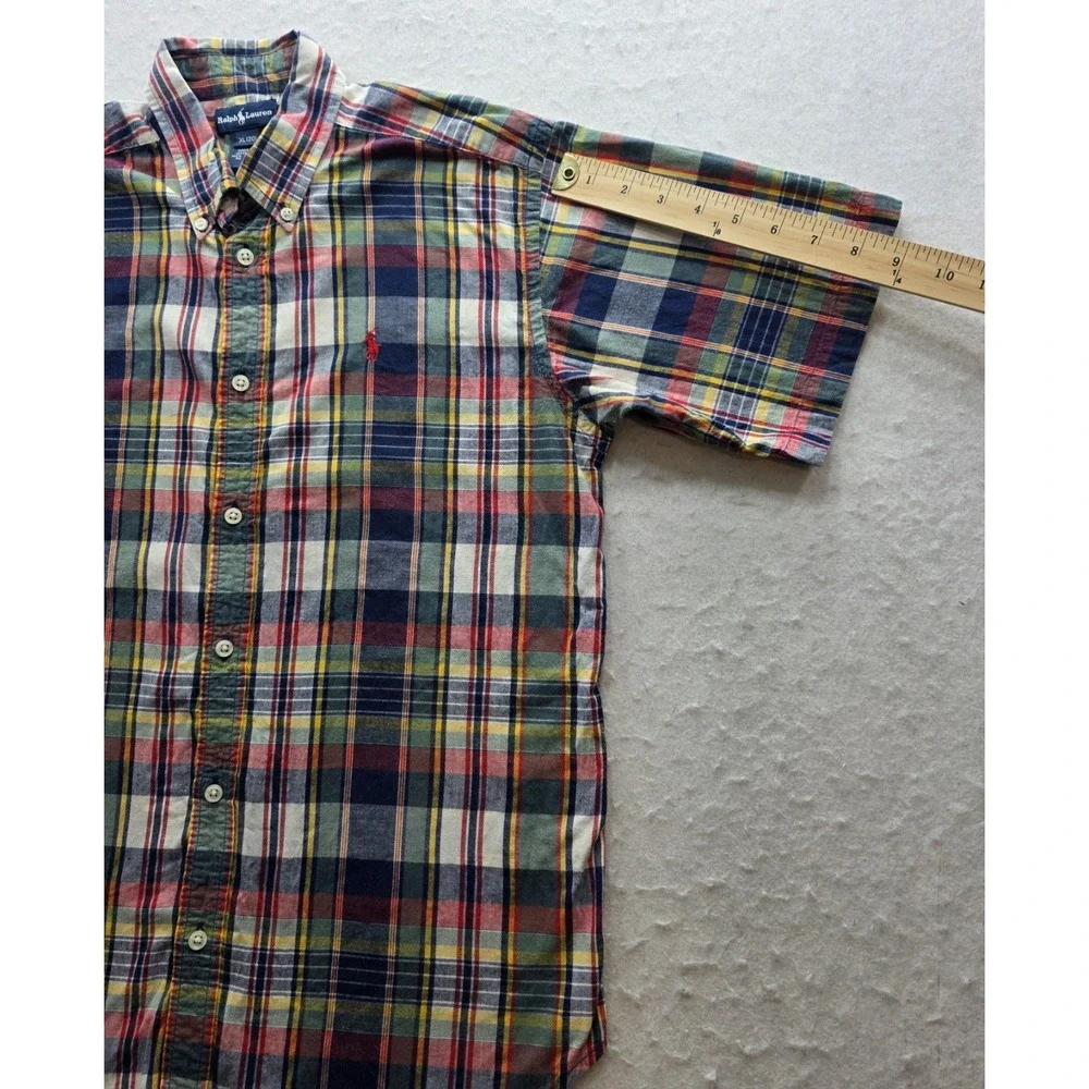 Ralph Lauren Vintage Boy's Multicolored w Red Pony Plaid Button Up Shirt. Sze XL
